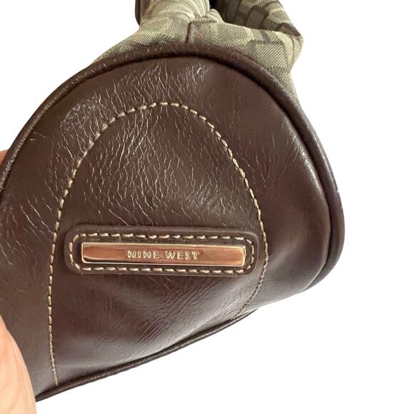 Vintage Nine West Brown Faux Leather Geometric Jacquard Shoulder Bag Tote - Picture 3 of 8